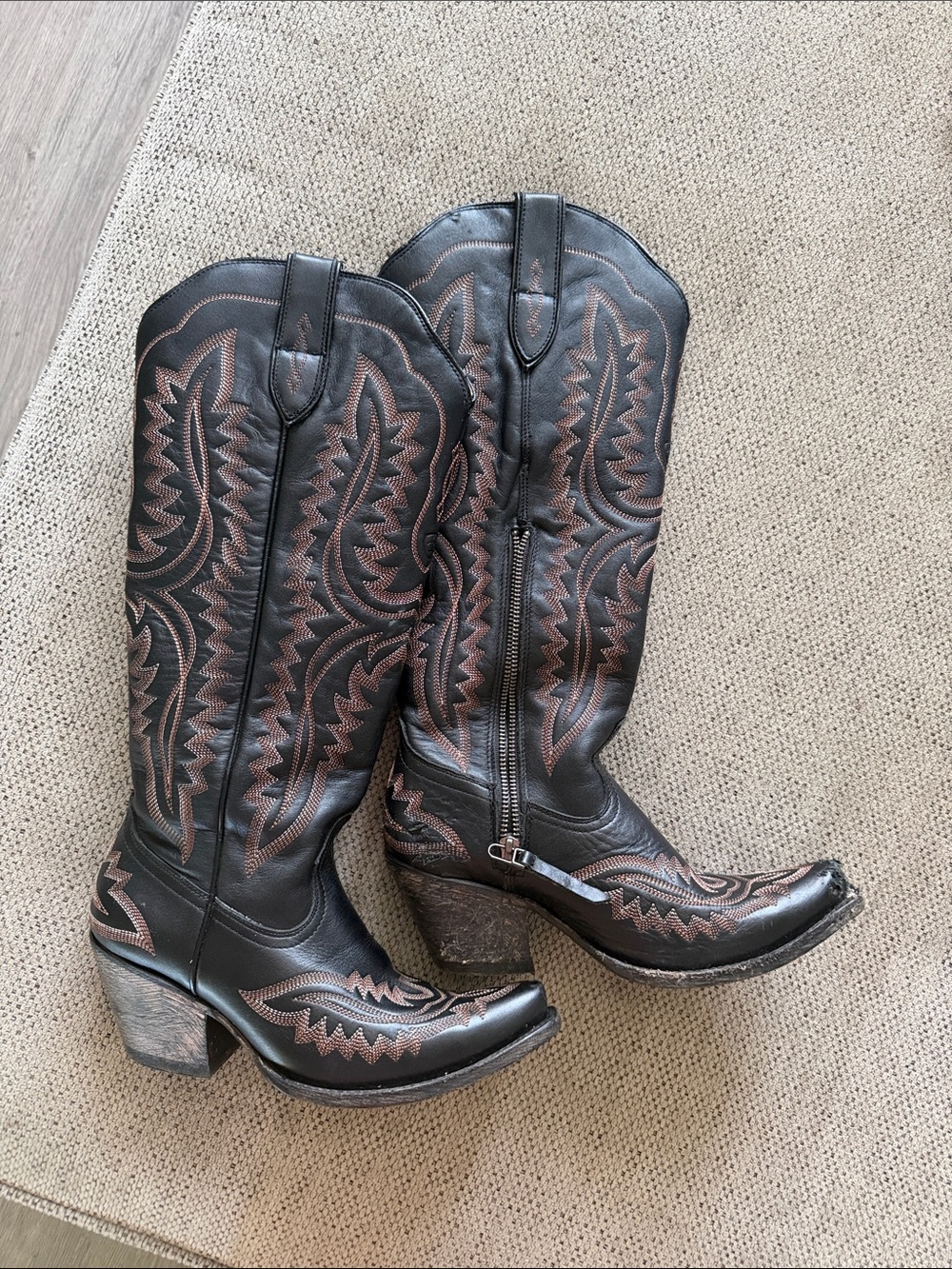 Ariat Black and Brown Western Embroidered Leather Knee Boots